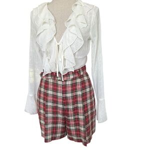 Vintage Banana Republic High Waist Red Plaid Linen Shorts Size 8